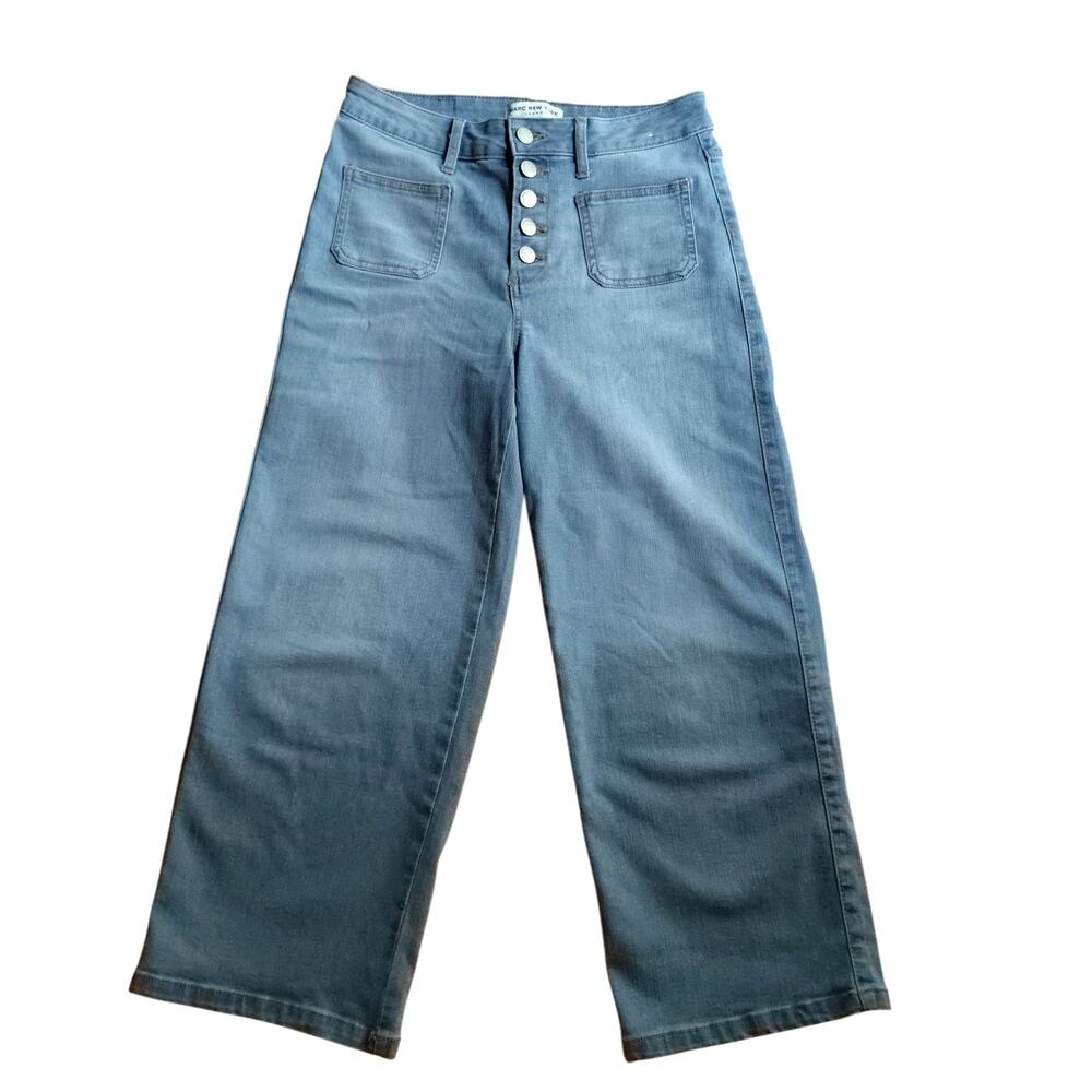 Marc New York 6P Wide‑Leg Jeans – Light Blue, Exposed Button Fly, Stretch Denim